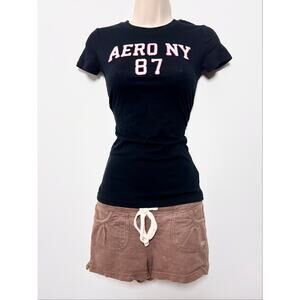 Aeropostale Black Fitted Baby Tee White and Red Chenille Logo